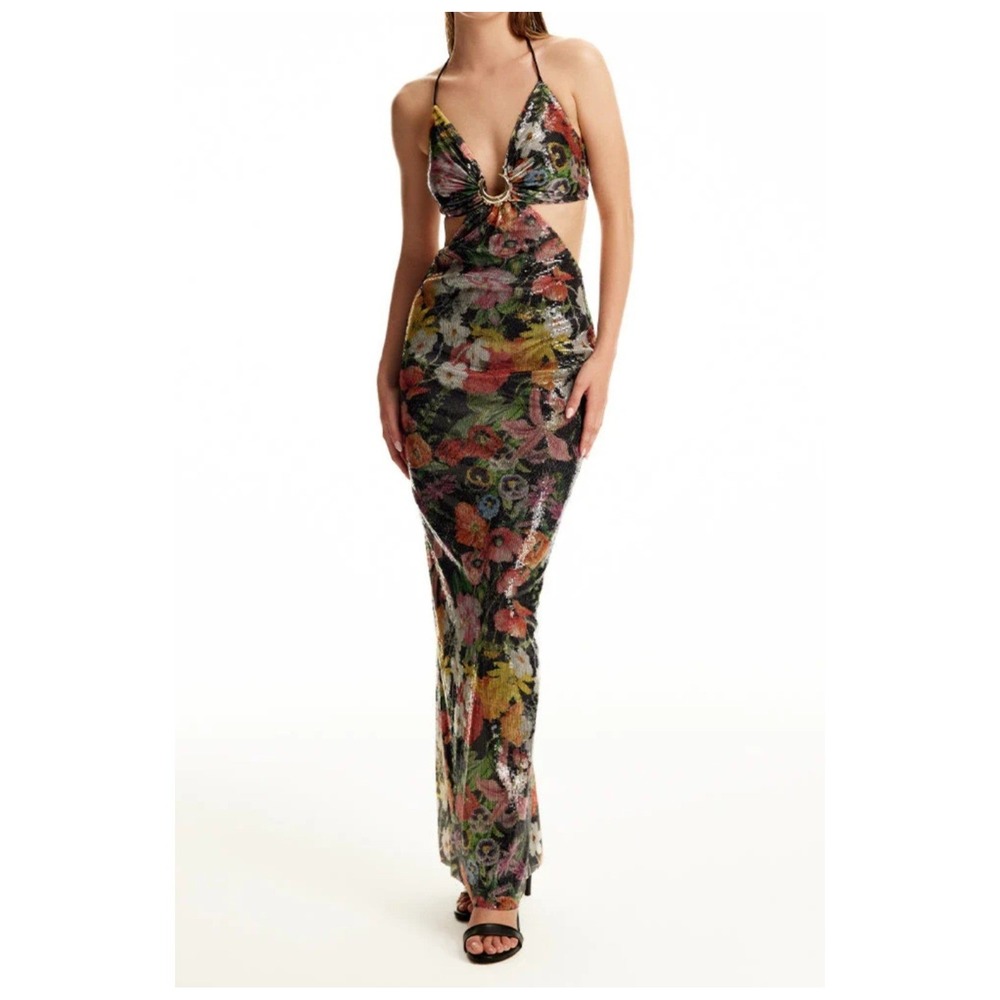Luna B Wildfower‎ Sequin Maxi Dress S Halter Multicolor Elegant Timeless Party